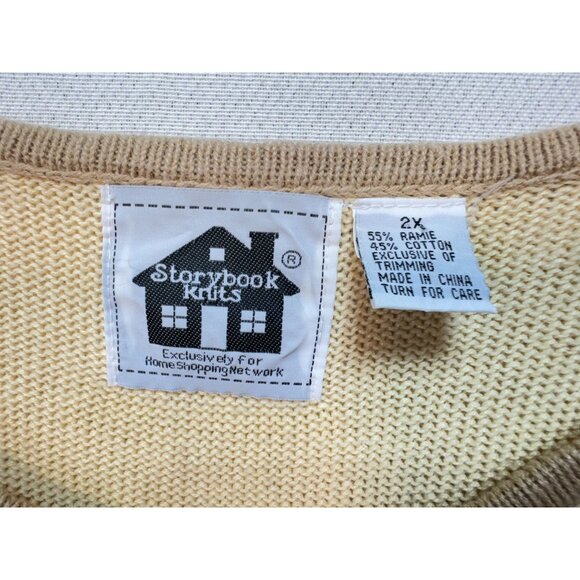 Storybook Knits Womens Tank Vest Sweater Size 2X Beige Sleeveless Embroidered - Picture 2 of 11